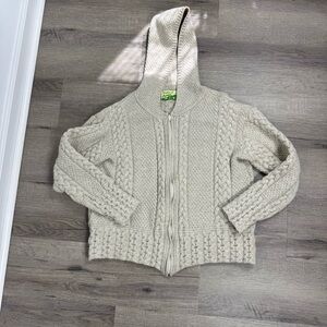 Shades of Aran Irish Wool Knit Sweater Women’s Large Zip Up Fisherman Hooded